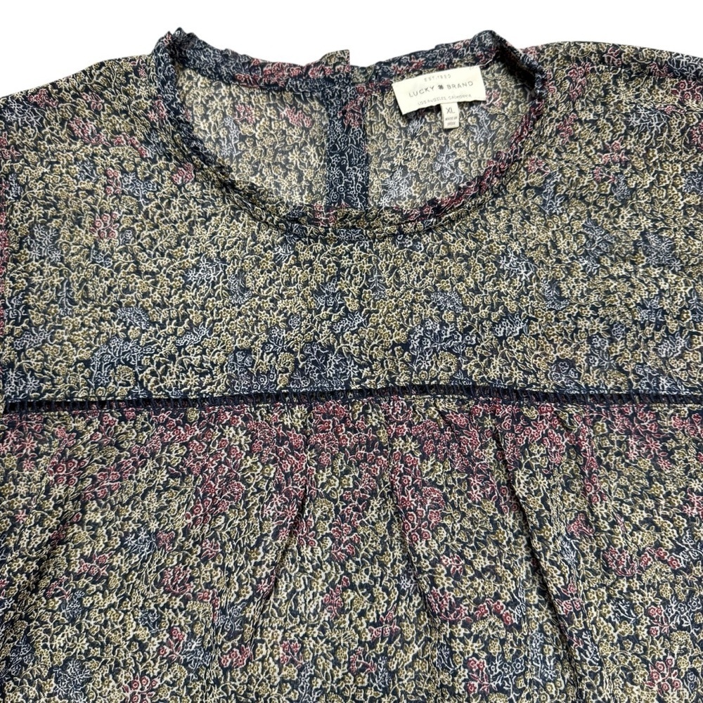Lucky Brand Peasant Chiffon Long Sleeve Floral Blouse Size XL - Picture 6 of 10